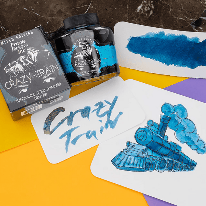 Private Reserve Ink Bottle - Crazy Train Turquoise Gold Shimmer - 60ml (Limited Edition) - Pen Boutique Ltd