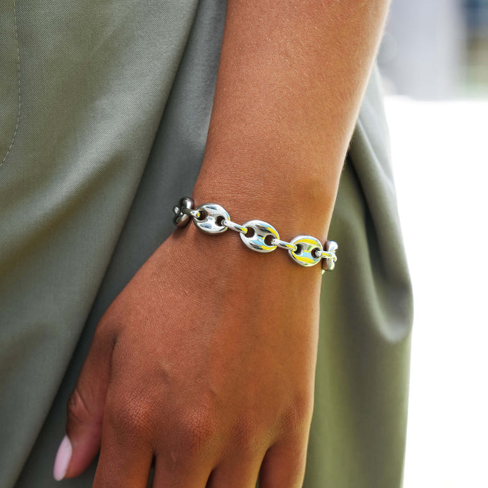 Puffed Mariner Chain Bracelet in White Gold - 12mm
