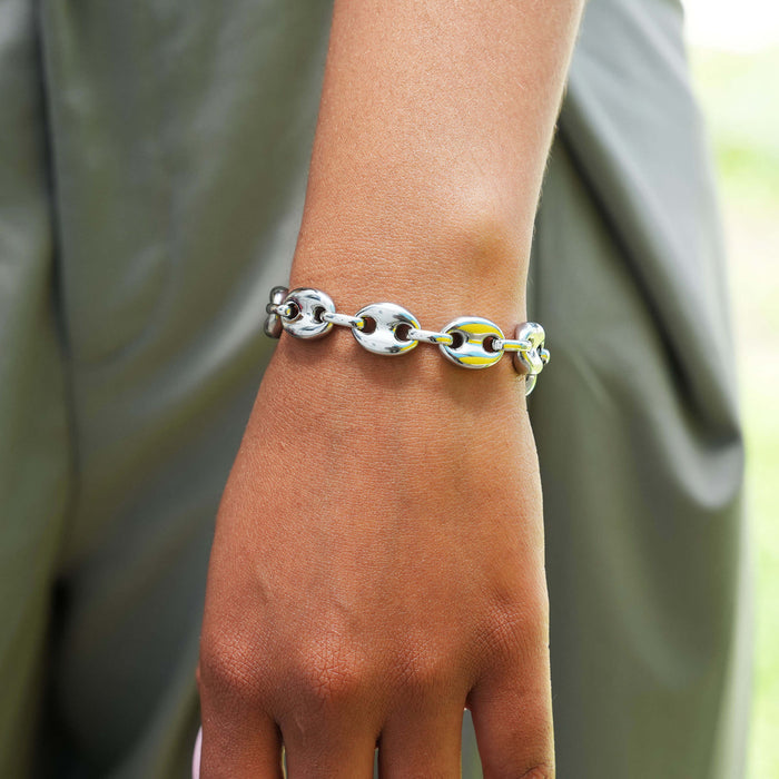Puffed Mariner Chain Bracelet in White Gold - 12mm
