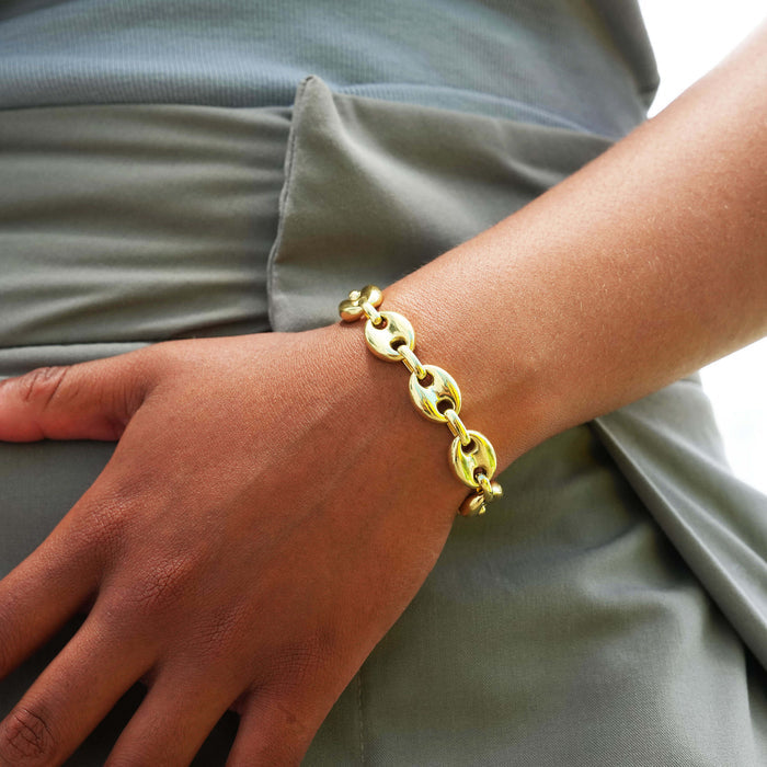 Puffed Mariner Chain Bracelet in Yellow Gold - 12mm