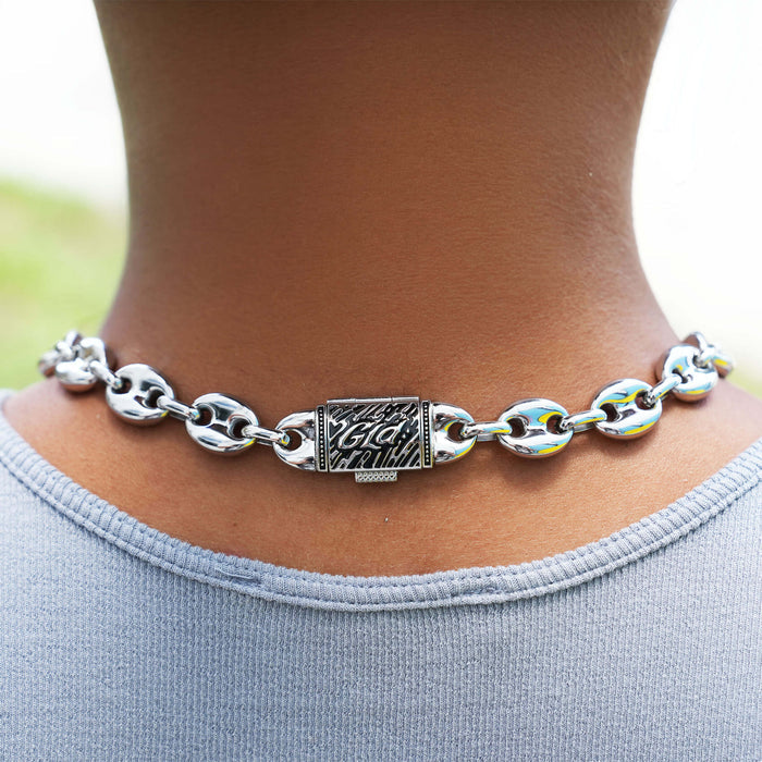 Puffed Mariner Chain Necklace in White Gold - 12mm