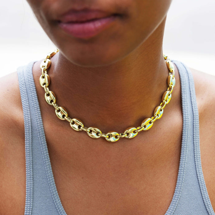 Puffed Mariner Chain Necklace in Yellow Gold - 12mm