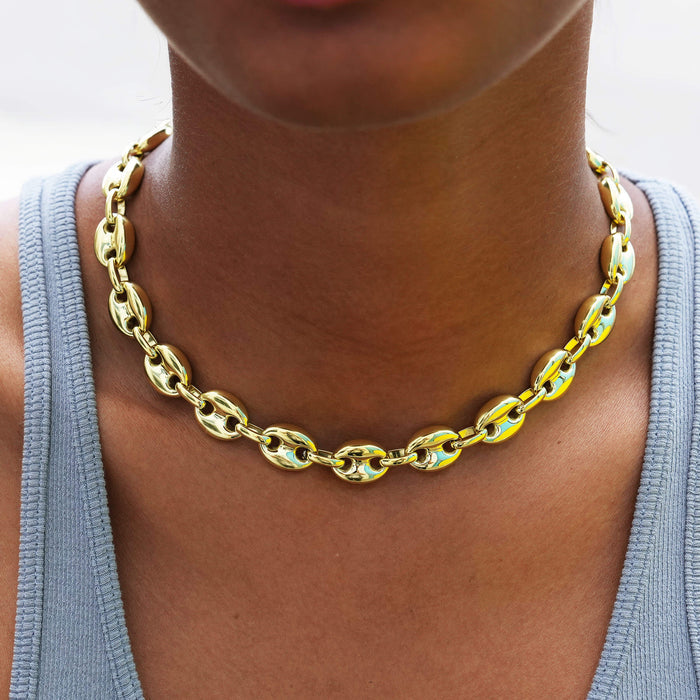 Puffed Mariner Chain Necklace in Yellow Gold - 12mm