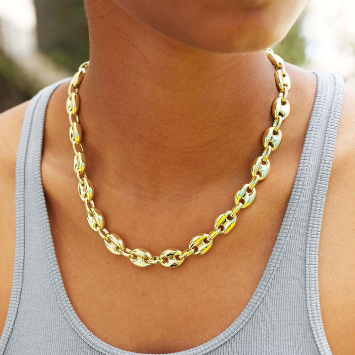 Puffed Mariner Chain Necklace in Yellow Gold - 12mm