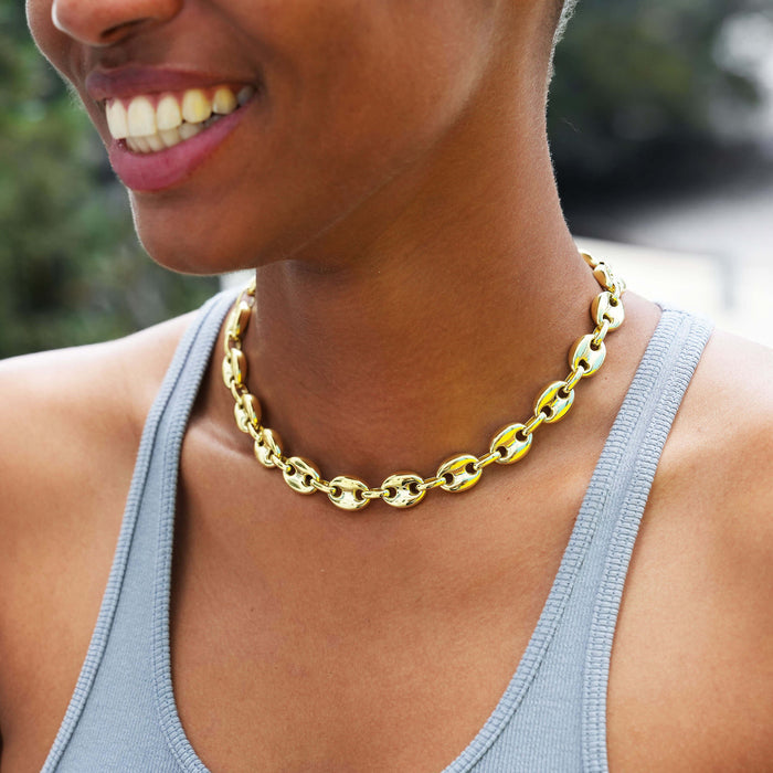 Puffed Mariner Chain Necklace in Yellow Gold - 12mm