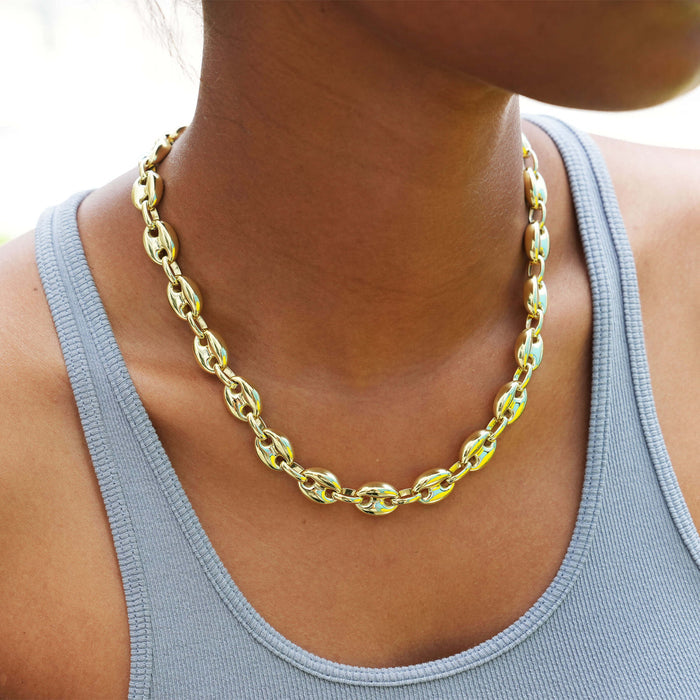 Puffed Mariner Chain Necklace in Yellow Gold - 12mm