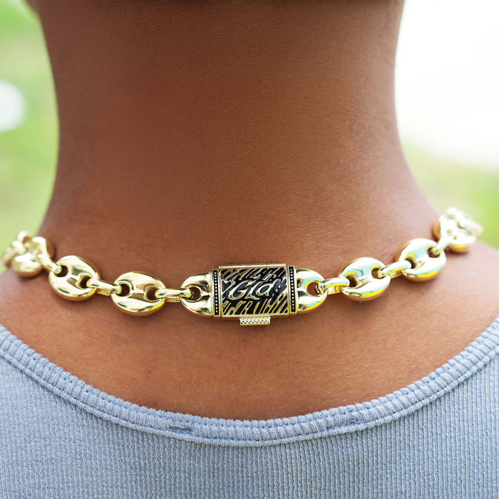 Puffed Mariner Chain Necklace in Yellow Gold - 12mm