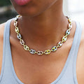Puffed Mariner Chain Necklace in Yellow, Rose, and White Gold - 12mm