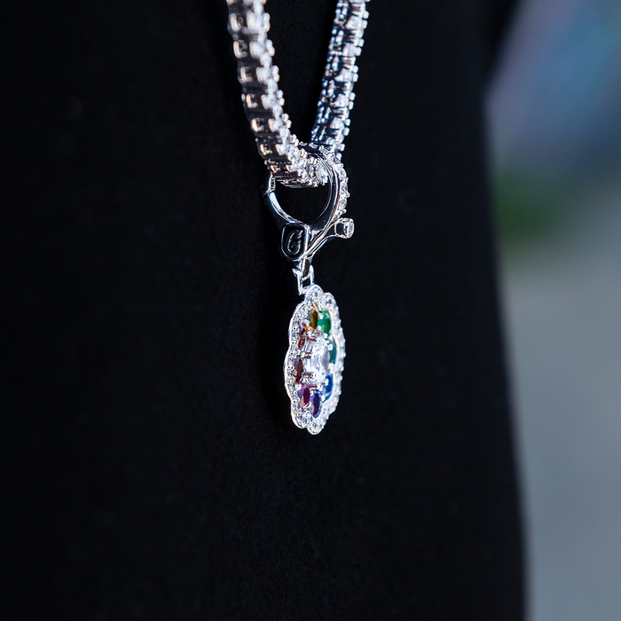 Rainbow Flower Clip On Pendant in White Gold