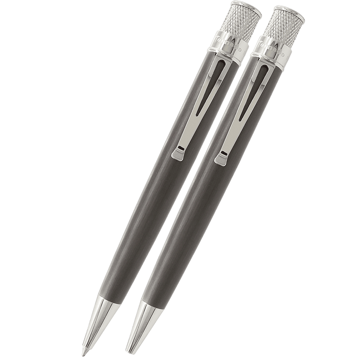 Retro 51 Tornado Platinum Black Nickel Rollerball & Pencil Set - Pen Boutique Ltd