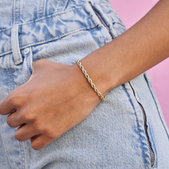 Rope Bracelet in Yellow Gold (Adjustable)- 4mm