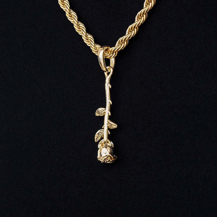 Rope Chain + Hanging Rose Pendant Gift Bundle in Yellow Gold - 4mm