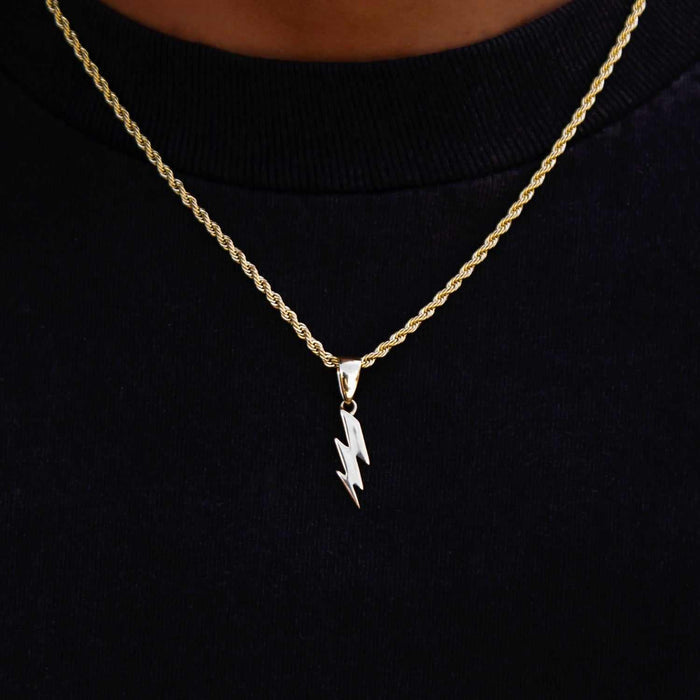 Rope Chain + Micro Bolt Pendant Gift Bundle in Yellow Gold - 2mm