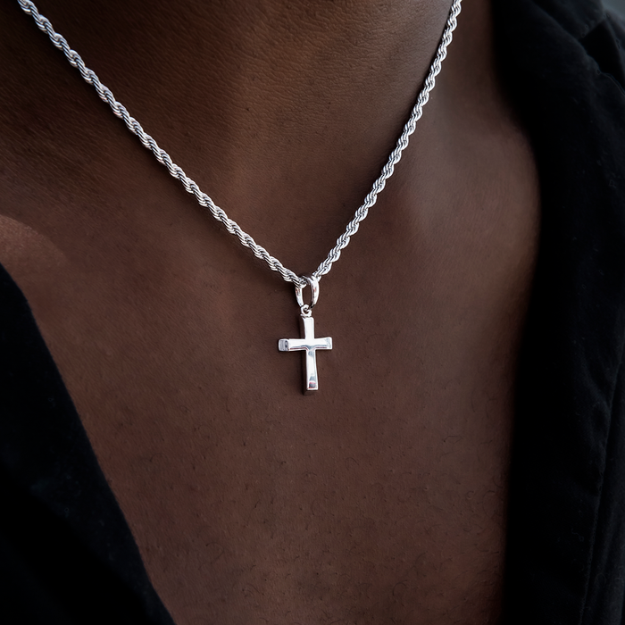 Rope Chain + Simple Micro Cross Gift Bundle in White Gold - 2mm