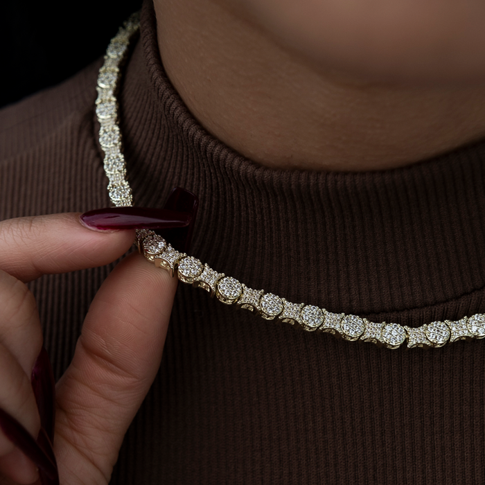 Round Pave Star Link Necklace- 6mm