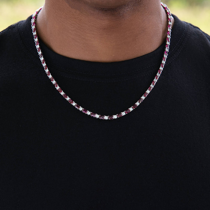 Ruby Baguette Tennis Chain in White Gold - 4MM