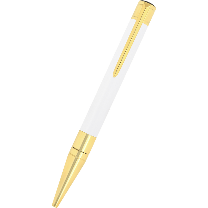 S T Dupont D - Initial Ballpoint Pen - White - Gold Trim - Pen Boutique Ltd