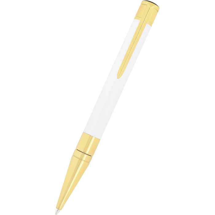 S T Dupont D - Initial Ballpoint Pen - White - Gold Trim - Pen Boutique Ltd