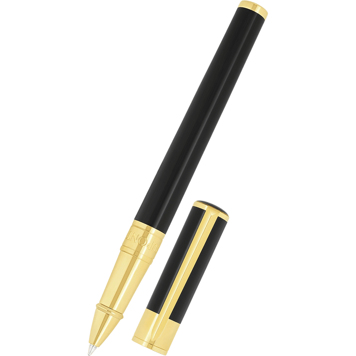 S T Dupont D - Initial Rollerball Pen - Black - Gold Trim - Pen Boutique Ltd