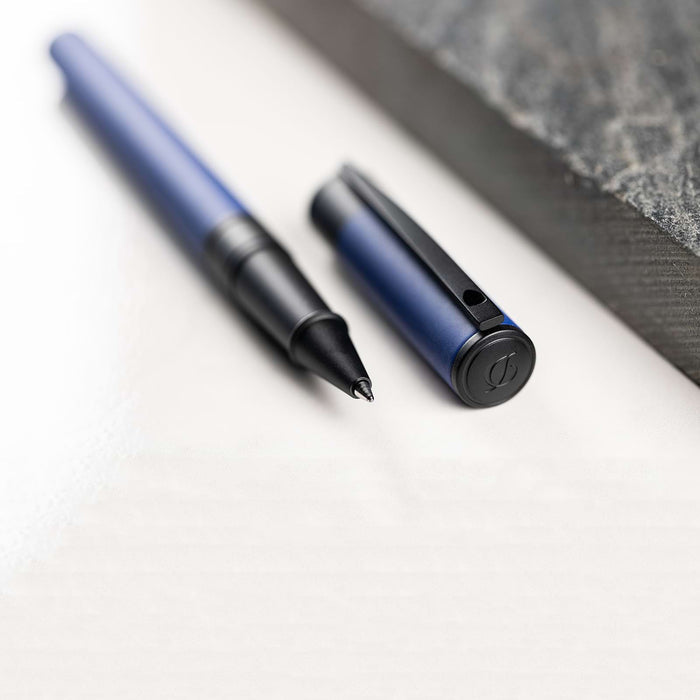 S T Dupont D - Initial Rollerball Pen - Velvet - Ocean Blue/Matte Black - Pen Boutique Ltd