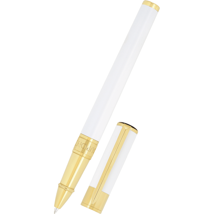 S T Dupont D - Initial Rollerball Pen - White - Gold Trim - Pen Boutique Ltd