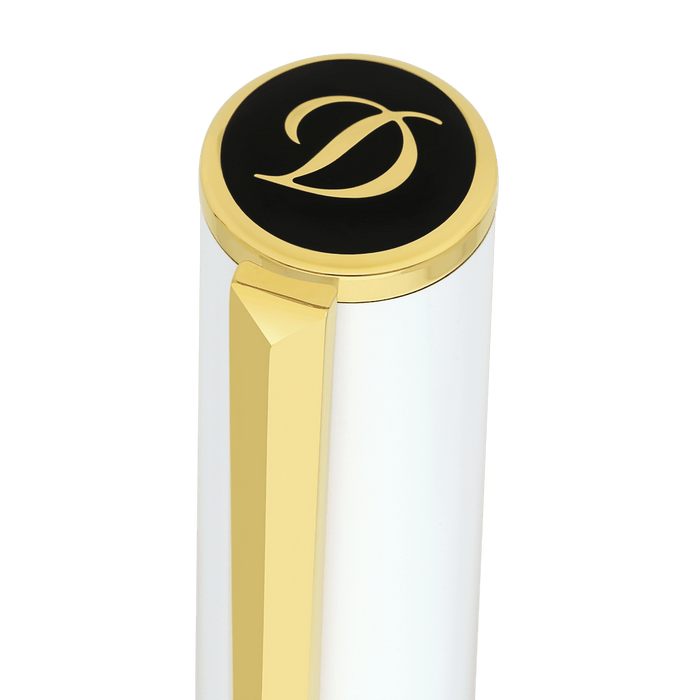 S T Dupont D - Initial Rollerball Pen - White - Gold Trim - Pen Boutique Ltd