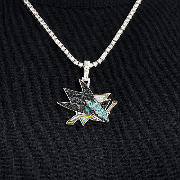 San Jose Sharks Official NHL Logo Pendant in White Gold