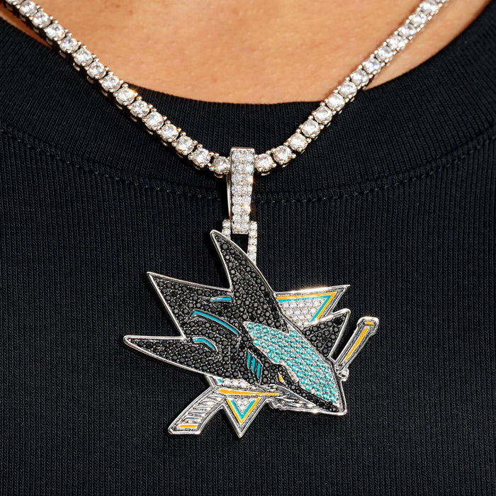 San Jose Sharks Official NHL Logo Pendant in White Gold