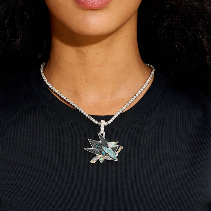 San Jose Sharks Official NHL Logo Pendant in White Gold