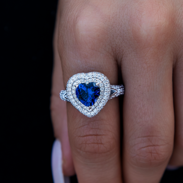 Sapphire Heart Ring in White Gold Vermeil