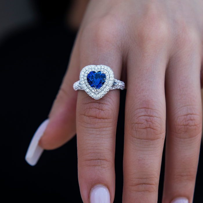 Sapphire Heart Ring in White Gold Vermeil