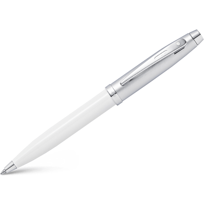Sheaffer 100 Ballpoint Pen - White - Chrome Trim - Pen Boutique Ltd