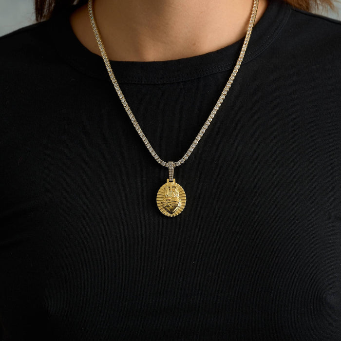 Simple Fire Heart Cross Pendant in Yellow Gold