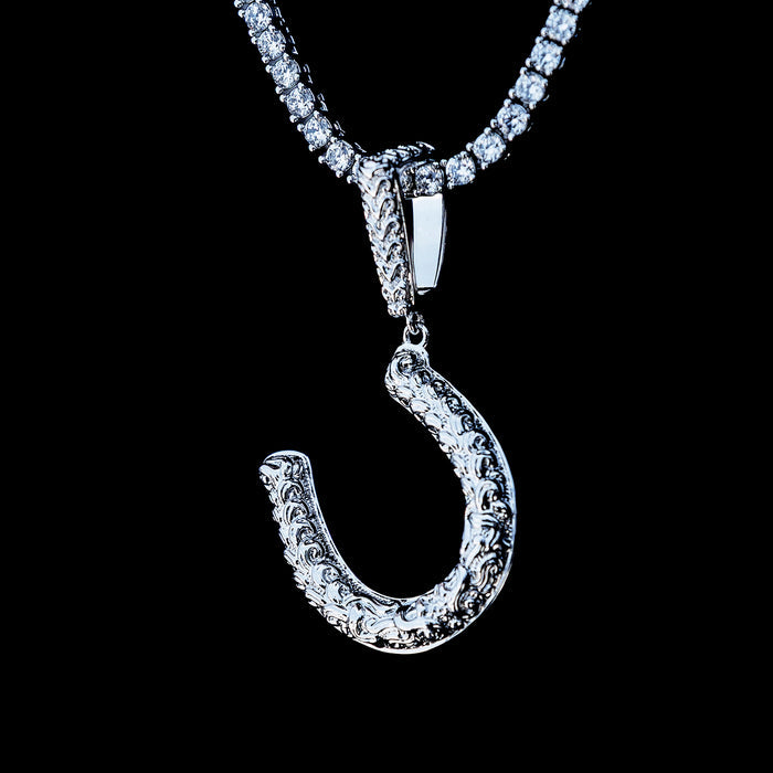 Simple Horseshoe Pendant in White Gold