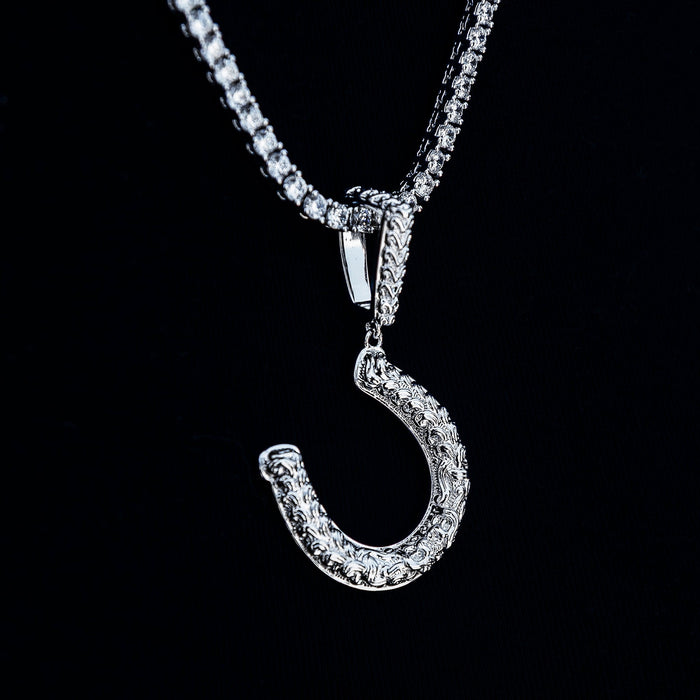 Simple Horseshoe Pendant in White Gold