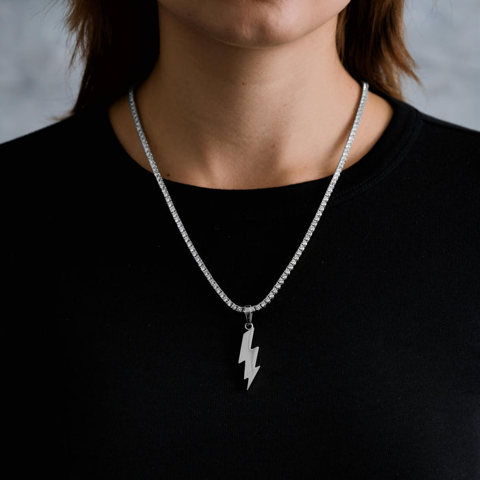 Simple Lightning Bolt Pendant in White Gold
