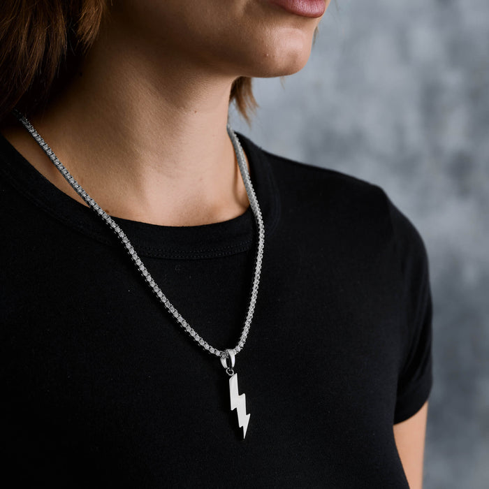 Simple Lightning Bolt Pendant in White Gold
