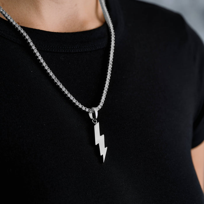 Simple Lightning Bolt Pendant in White Gold