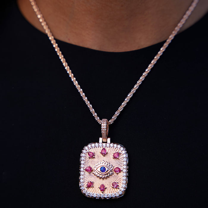 Square Evil Eye Pendant in Rose Gold