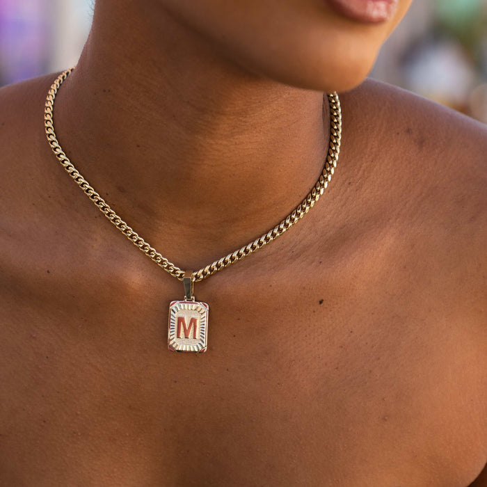 Square Initial Pendant in Yellow Gold