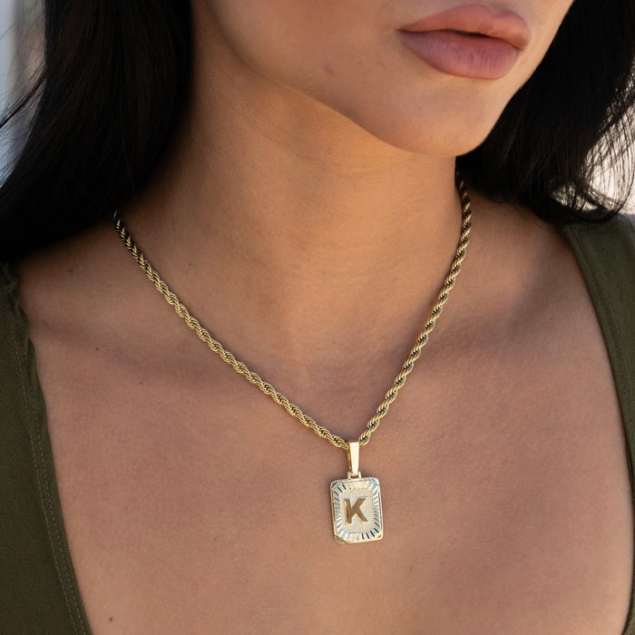 Square Initial Pendant in Yellow Gold