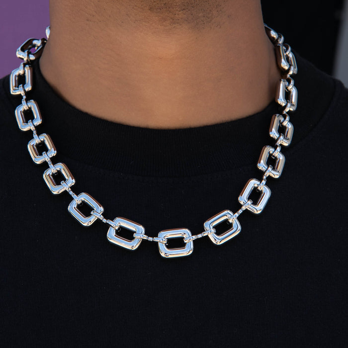Square Link Chain in White Gold - 15MM