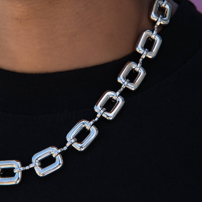 Square Link Chain in White Gold - 15MM