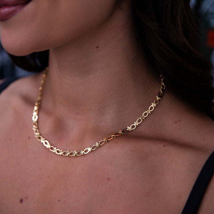 Star Cable Link Necklace in Yellow Gold
