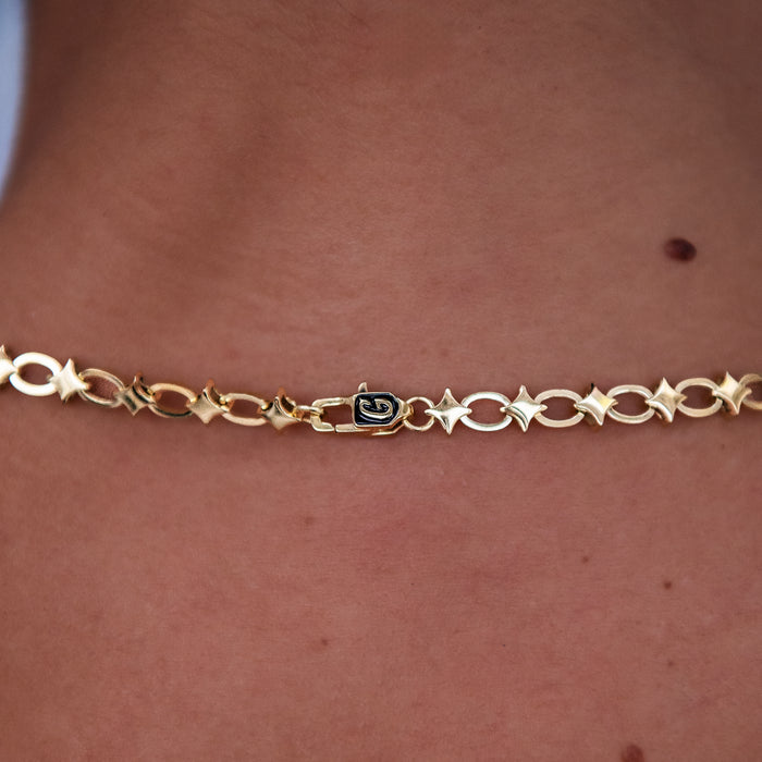 Star Cable Link Necklace in Yellow Gold