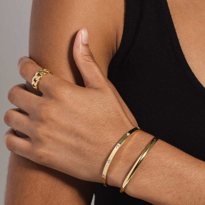 Stationed Stone Open Cuff Bracelet - Yellow Gold
