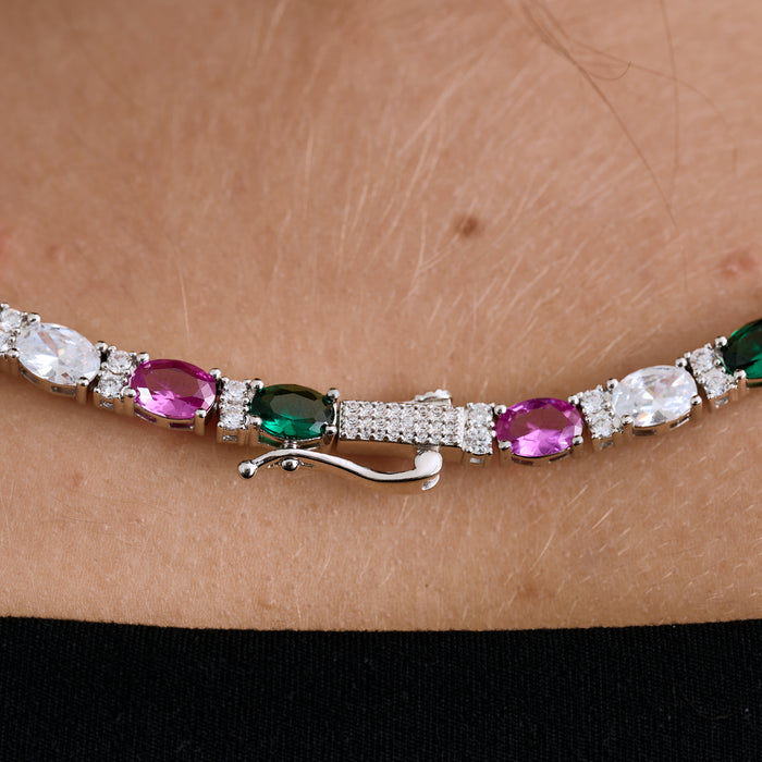 Tennis Link GLD Star Multi Color Lariat Necklace in White Gold