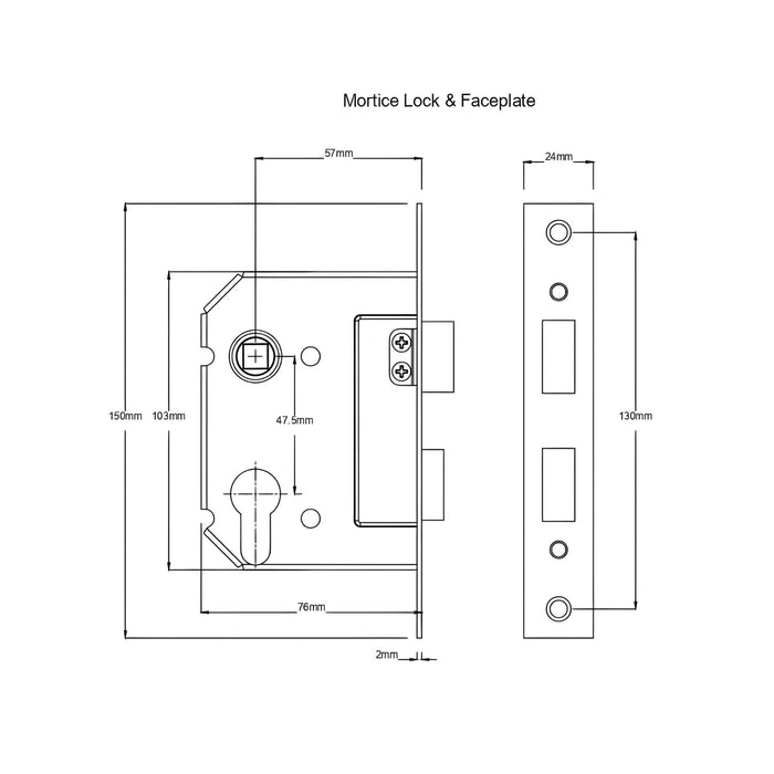 Mortice Lock TradCo Menton Lever Long Backplate Entrance Set with High Security Lock Matte Black 9626KENTREURO57KK - The Blue Space