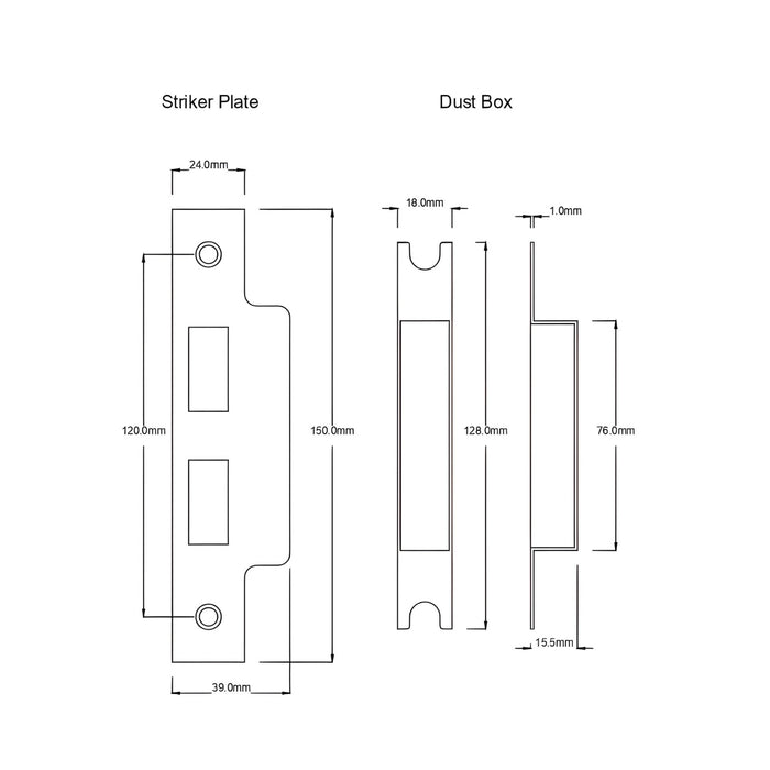Striker Plate TradCo Menton Lever Long Backplate Entrance Set with High Security Lock Satin Chrome 0687KENTREURO57KK - The Blue Space