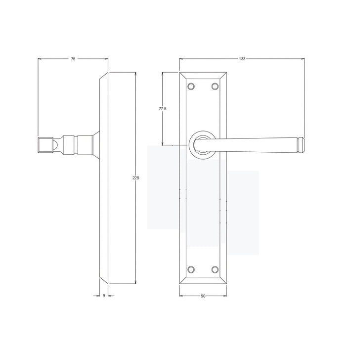 Line Drawing TradCo Menton Lever Long Backplate Passage Set Antique Copper 0681KPASS60 - The Blue Space